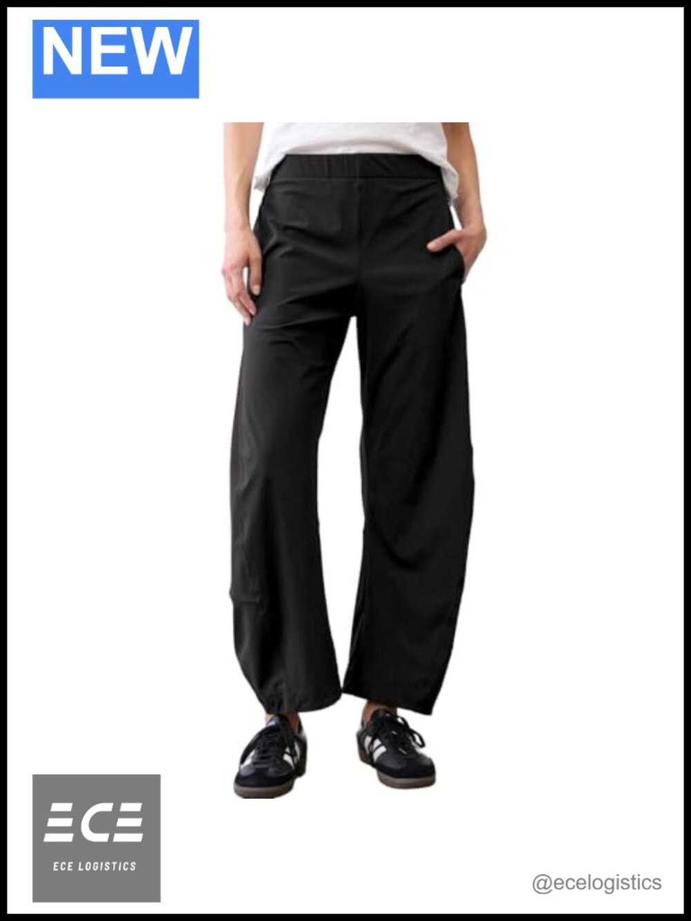 Womens Barrel Pants High Waisted Wide Leg Ankle Trousers Pockets Work Casual